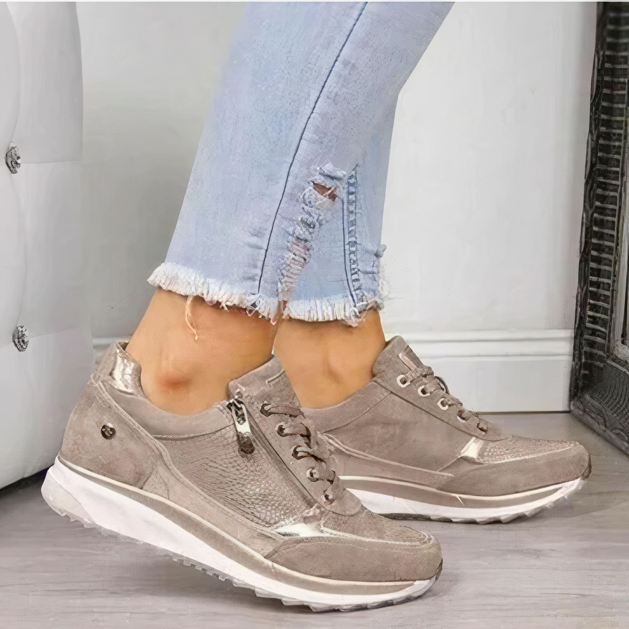 Ava - Stijlvolle sportschoenen met veters en ritssluiting