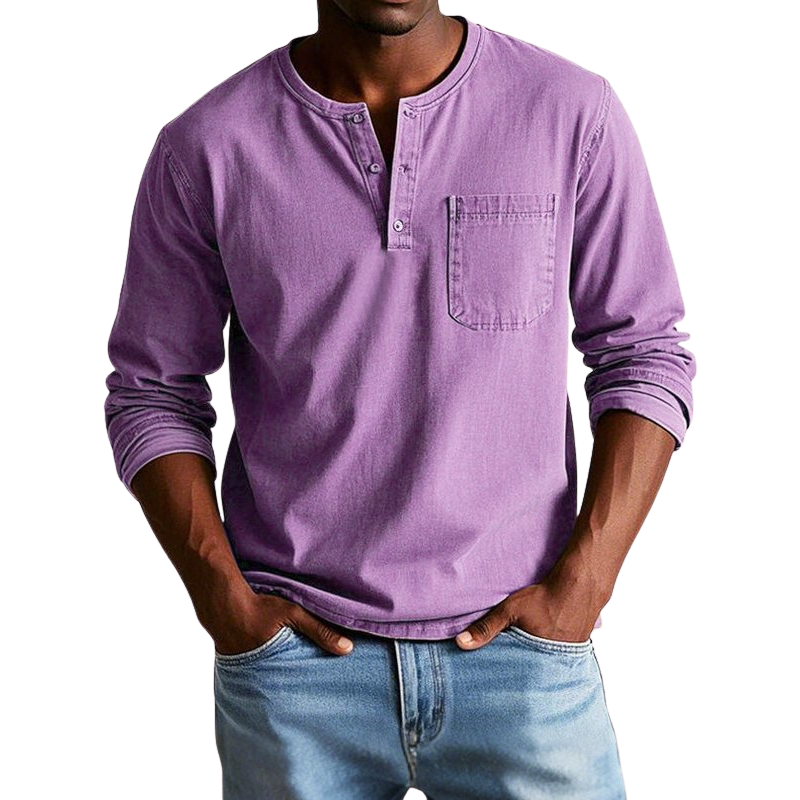 Richard – Shirt met lange mouwen ronde hals en borstzak