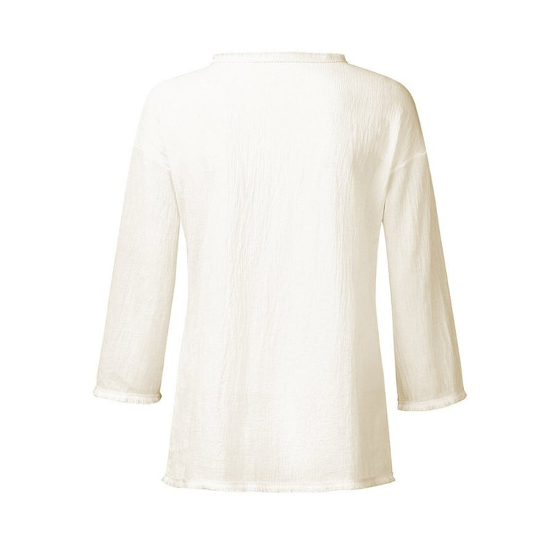 Lena – Elegante top met lange mouwen en diepe ronde halslijn