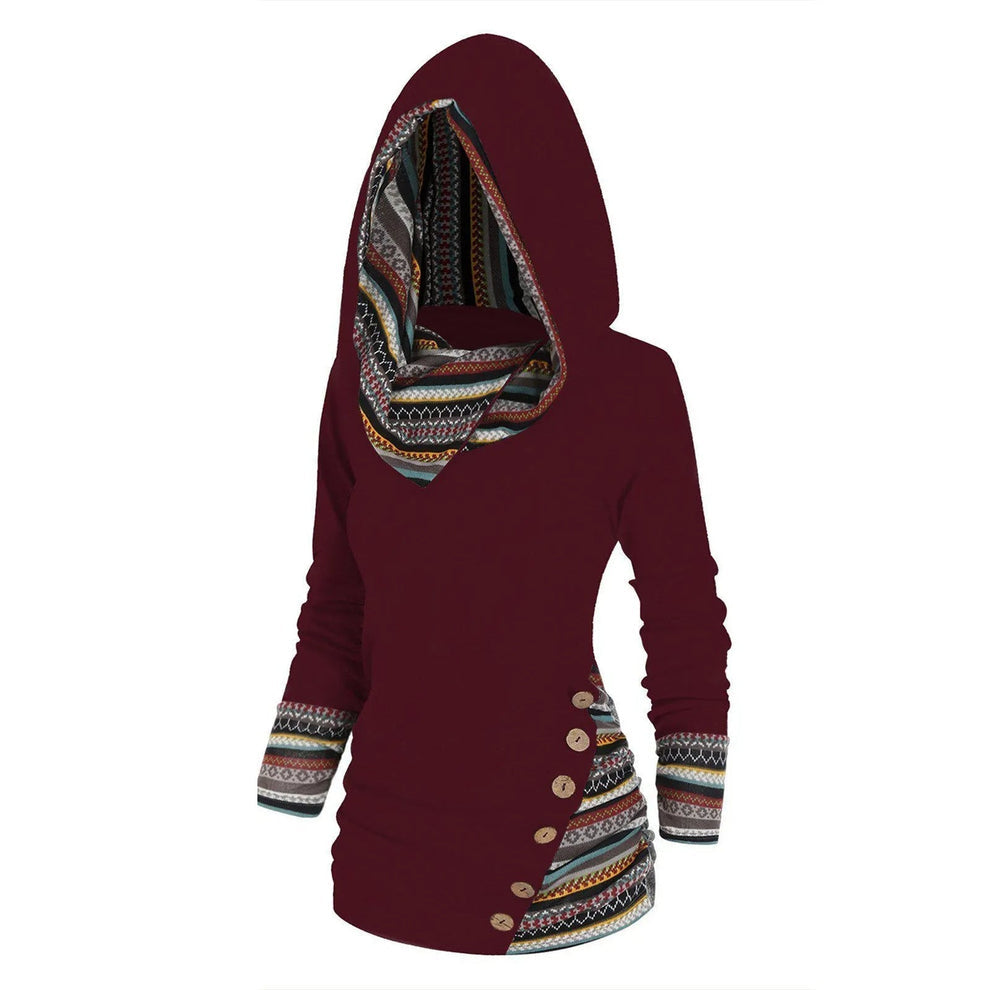 Anna - Comfortabele hoodie met imitatieknoop en streepdesign