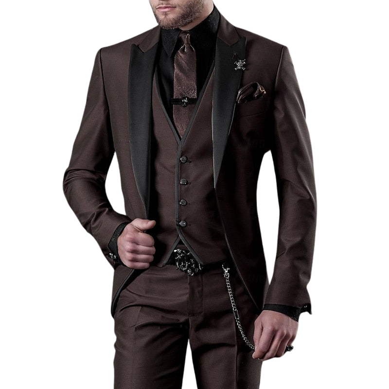 Leon – Driedelig Herenpak met Revers Blazer, Gilet en Tailored Broek
