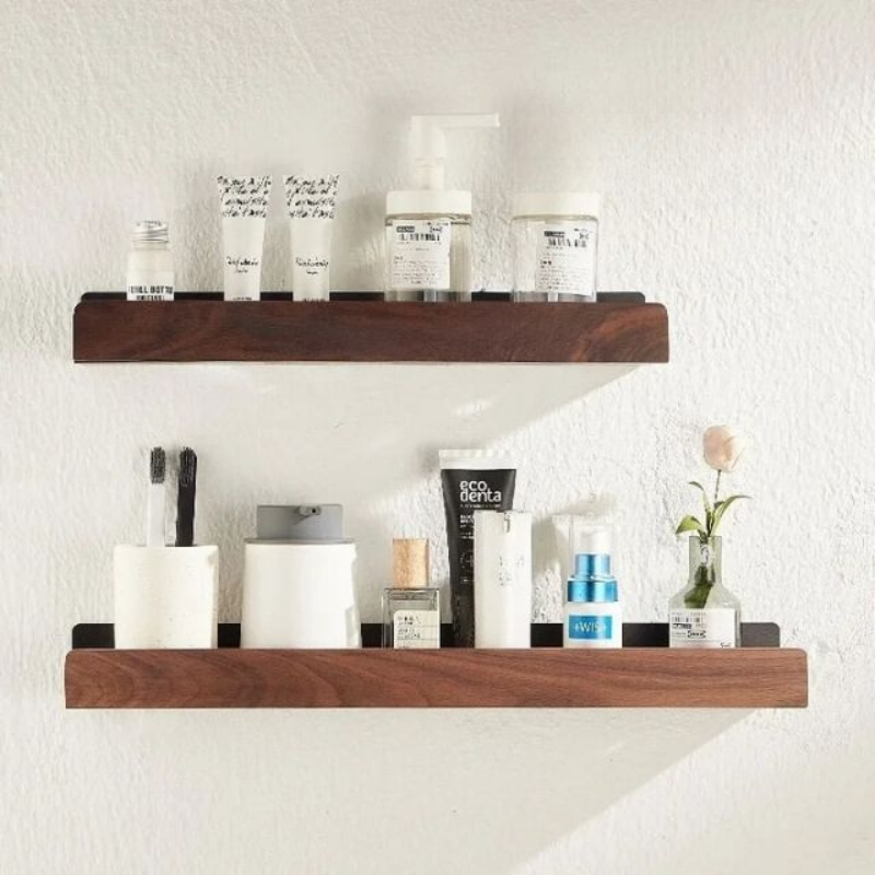 WoodHaven – Massief Houten Badkamer Organizer Planken Zonder Boren
