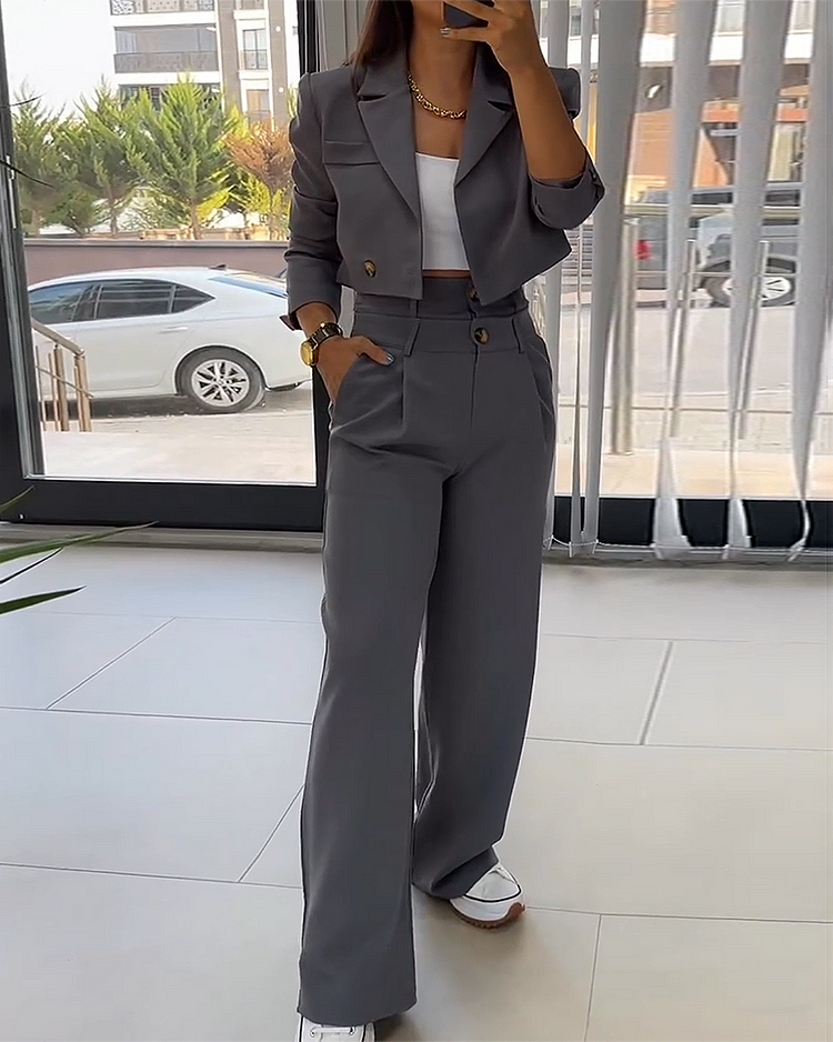 Chena - Elegante 2-delige blazer & broek set met wijde lengte