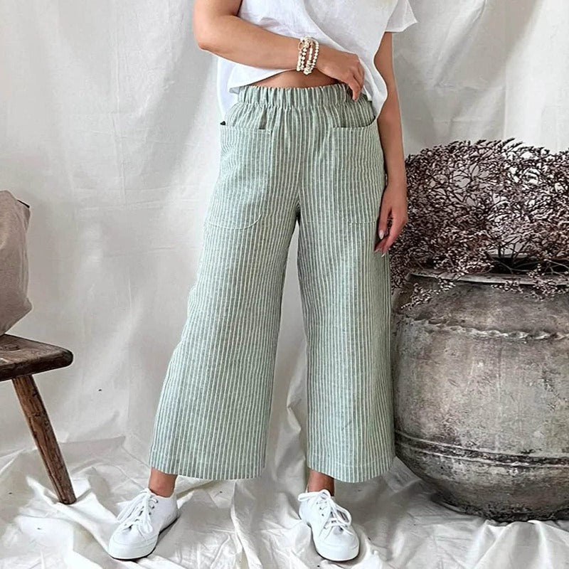 Serena - Elegante broek met wijde pijpen flatterend gestreept ontwerp en moeiteloze pasvorm