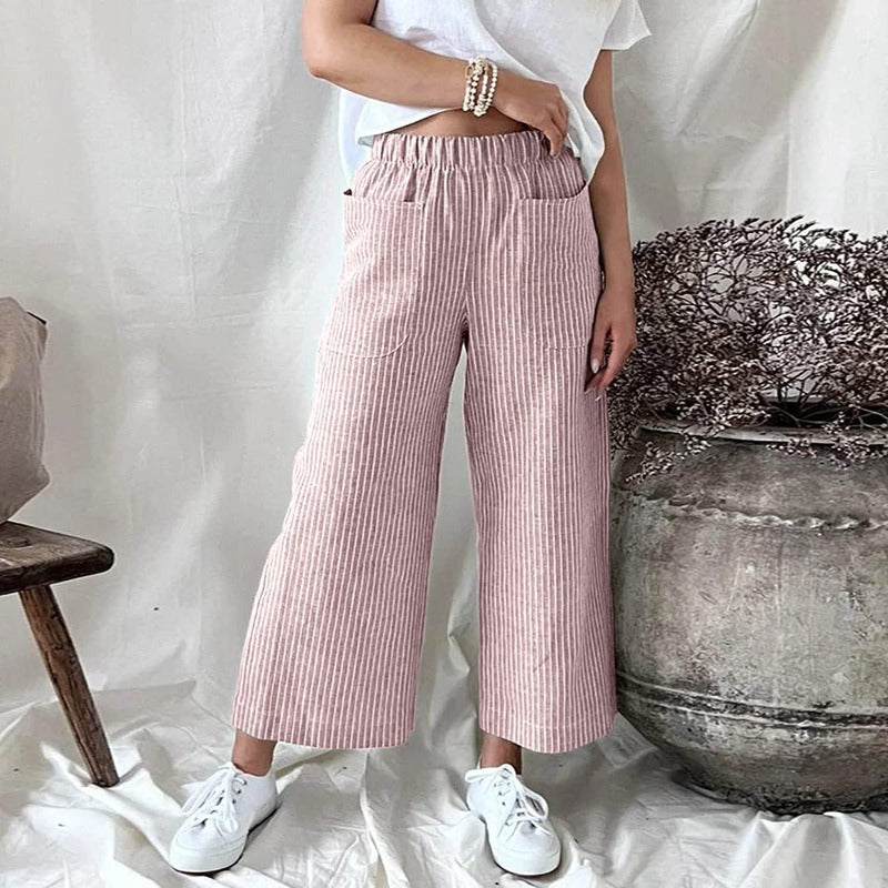 Serena - Elegante broek met wijde pijpen flatterend gestreept ontwerp en moeiteloze pasvorm