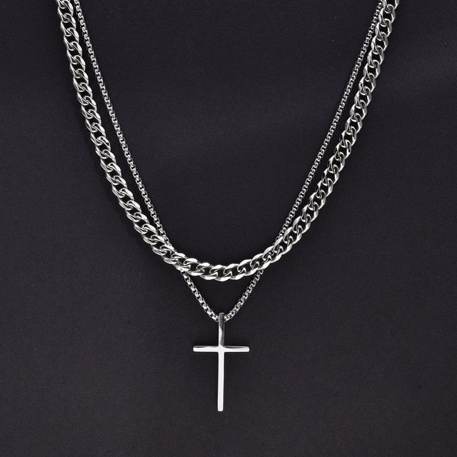 Henry - Elegante ketting met gelaagde kruishanger en touwketting