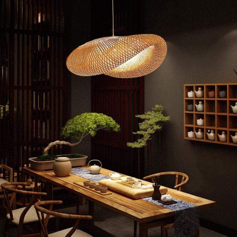 BambooChic – Eco-vriendelijke Boho hanglamp met zachte gloed en handgeweven bamboedesign