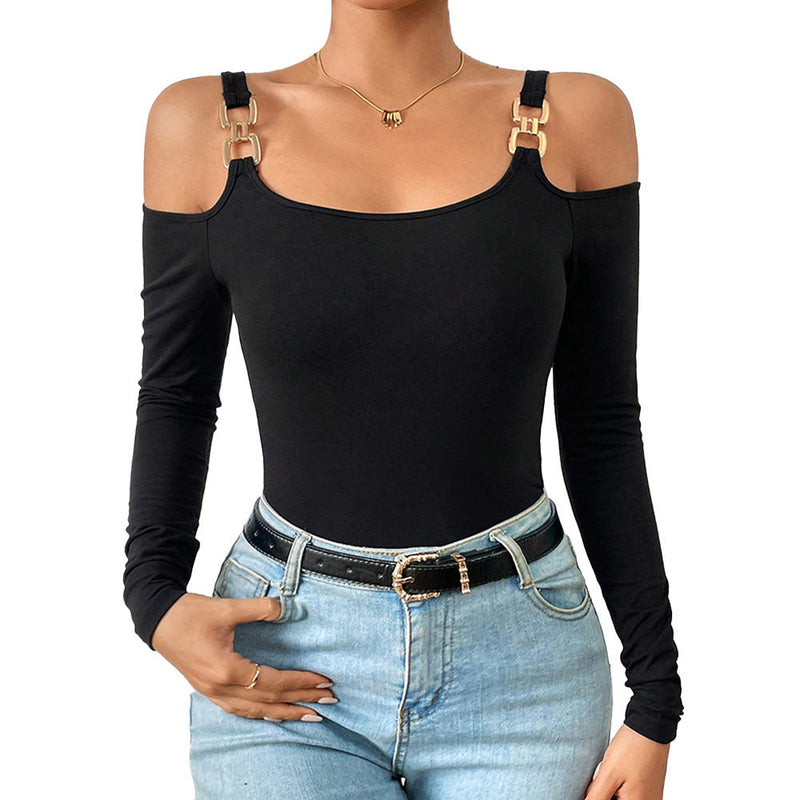Velmora - Off-Shoulder Top met stijlvolle metalen haak