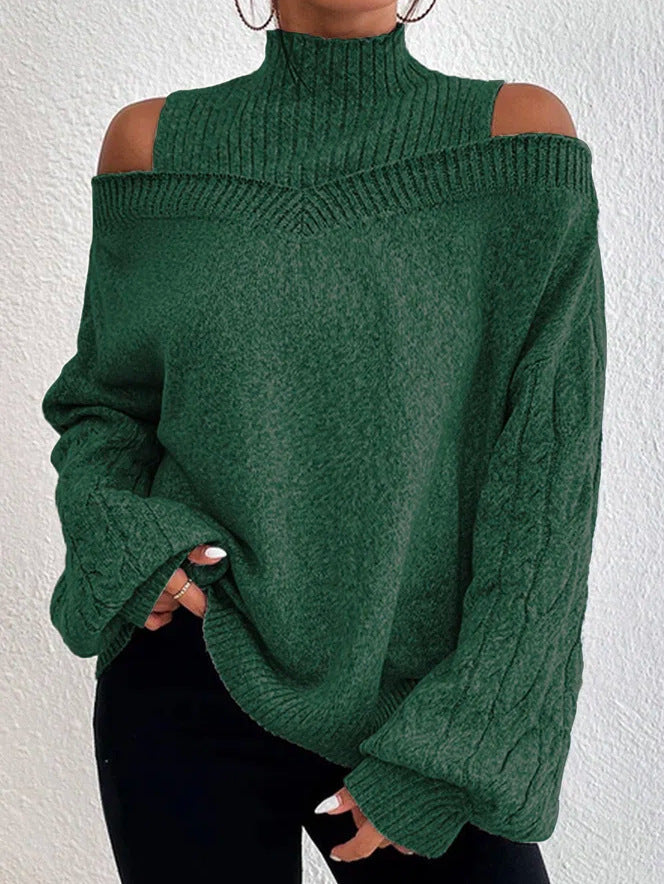 Sophia - Off-Shoulder Trui met Halve Coltrui en Lantaarnmouwen