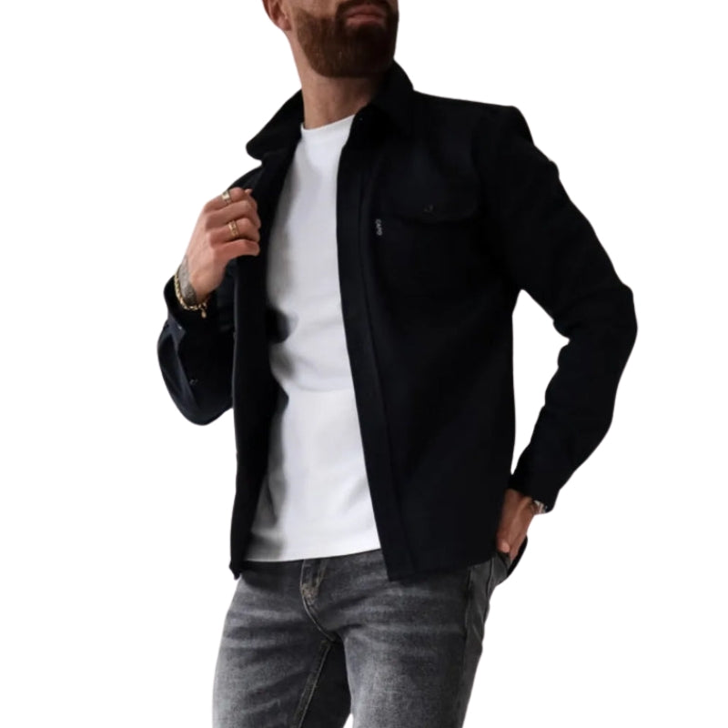 David – Overhemdjack met Lange Mouwen Omgeslagen Kraag en Knopen aan de Voorkant