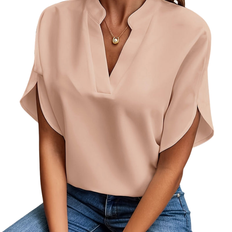 Audrey - V Hals Blouse met Korte Mouwen