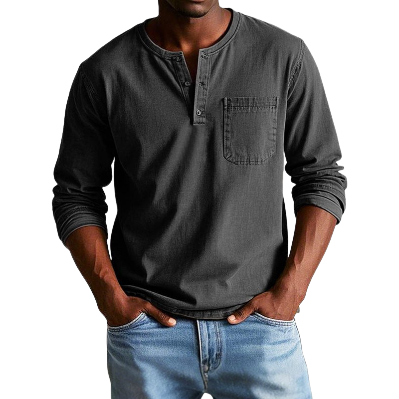 Richard – Shirt met lange mouwen ronde hals en borstzak