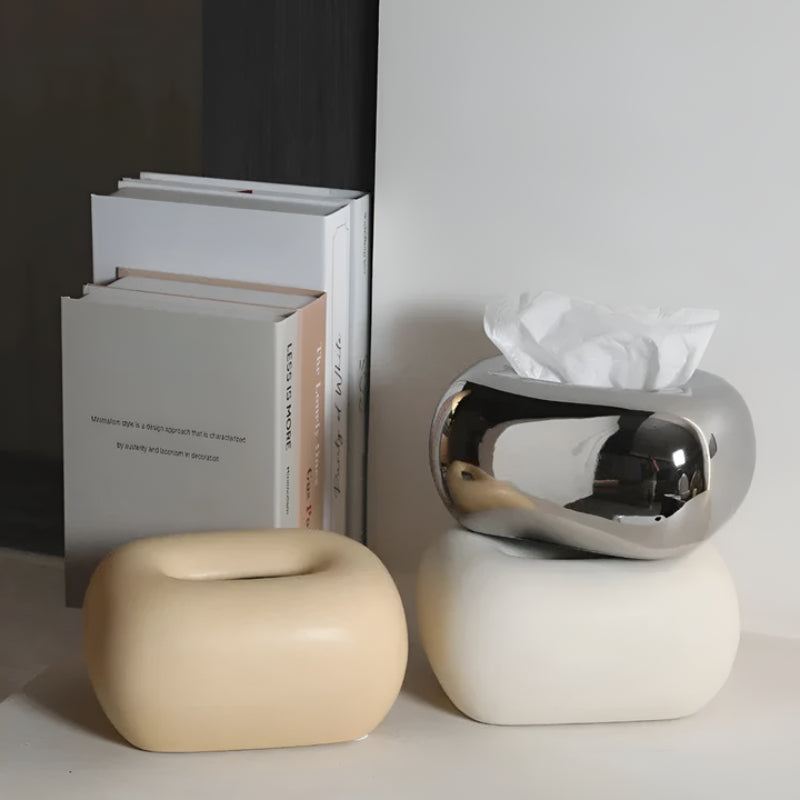 PebbleForm - Moderne tissuehouder met een dubbel gebruiksontwerp en gebogen vorm
