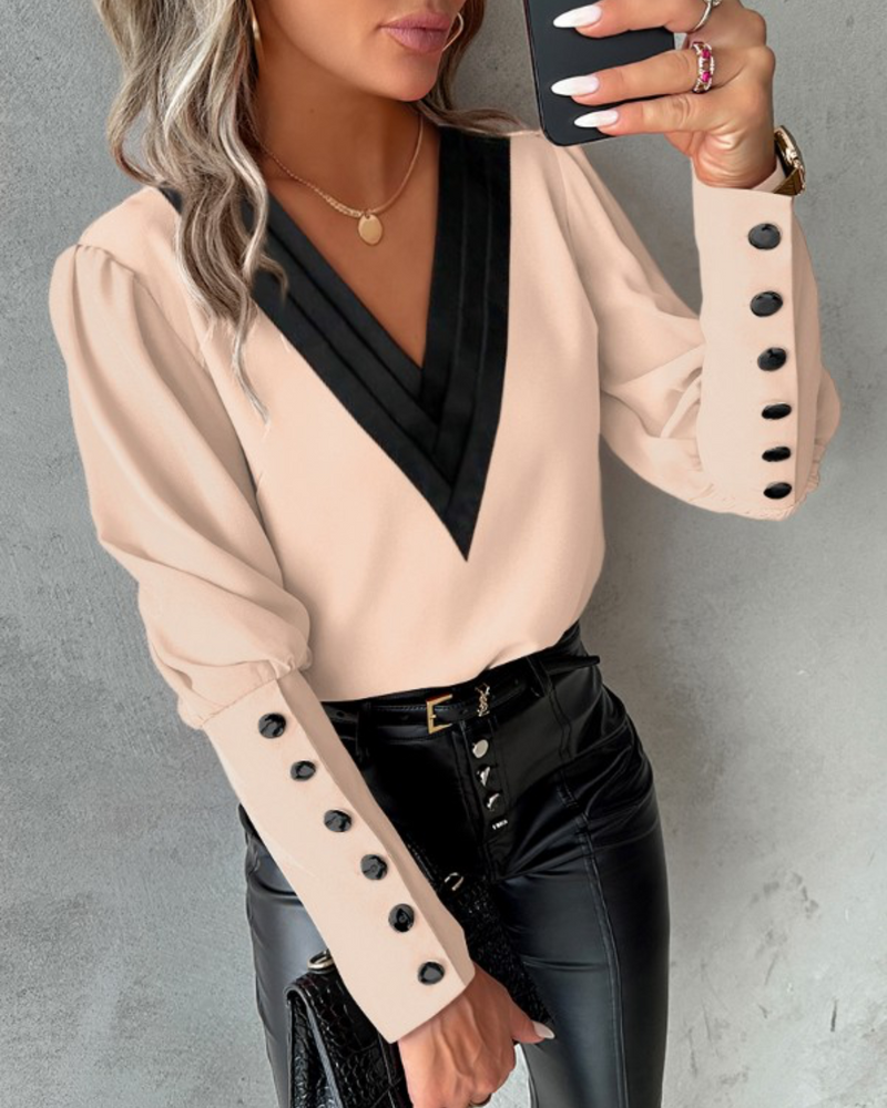 Hannah – Elegante losse pasvorm blouse met V-hals en lange mouwen