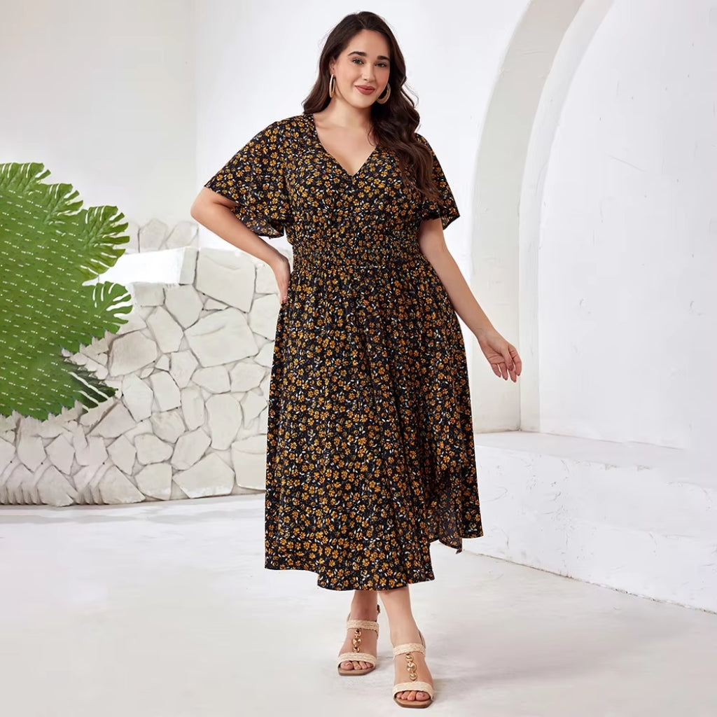 Margriet - Plus Size Maxi Jurk met Floral Print en Zakken