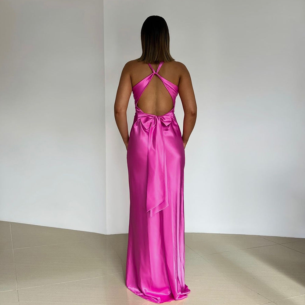 Amara – Elegante maxi-jurk met open rug en V-hals