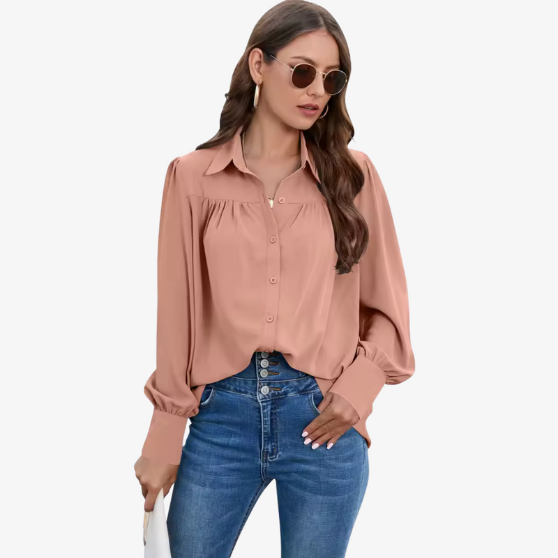 Ava – Relaxed Fit Blouse met Volumineuze Mouwen en Elegante Details
