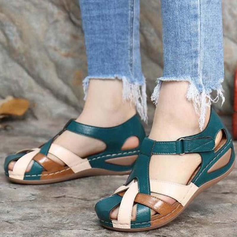 Lena - Wedge Sandalen met Ronde Teen en Klittenbandsluiting