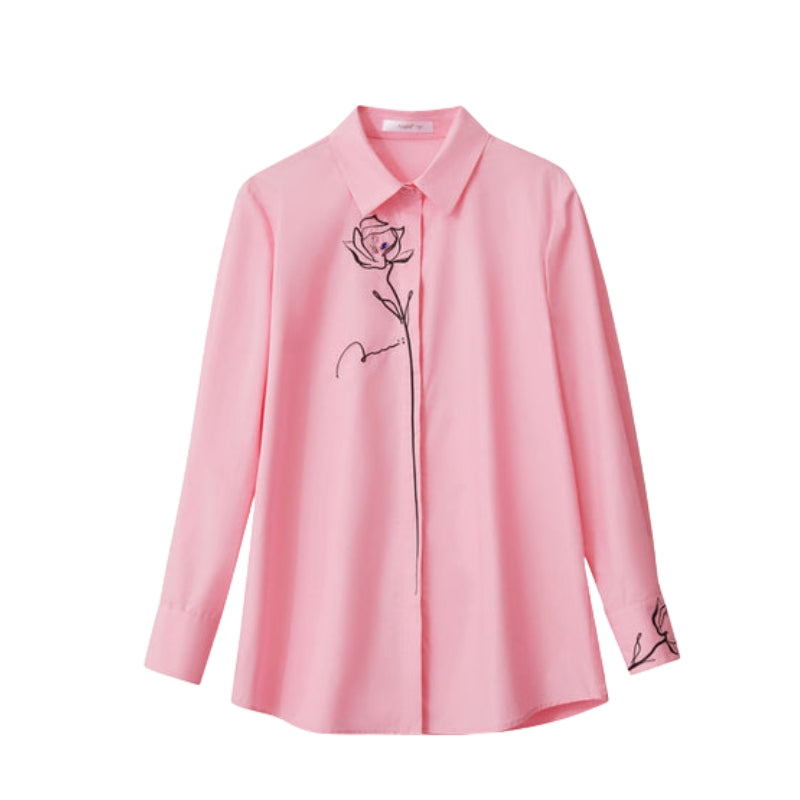Charlotte - Blouse met rozenborduursel en klassieke kraag