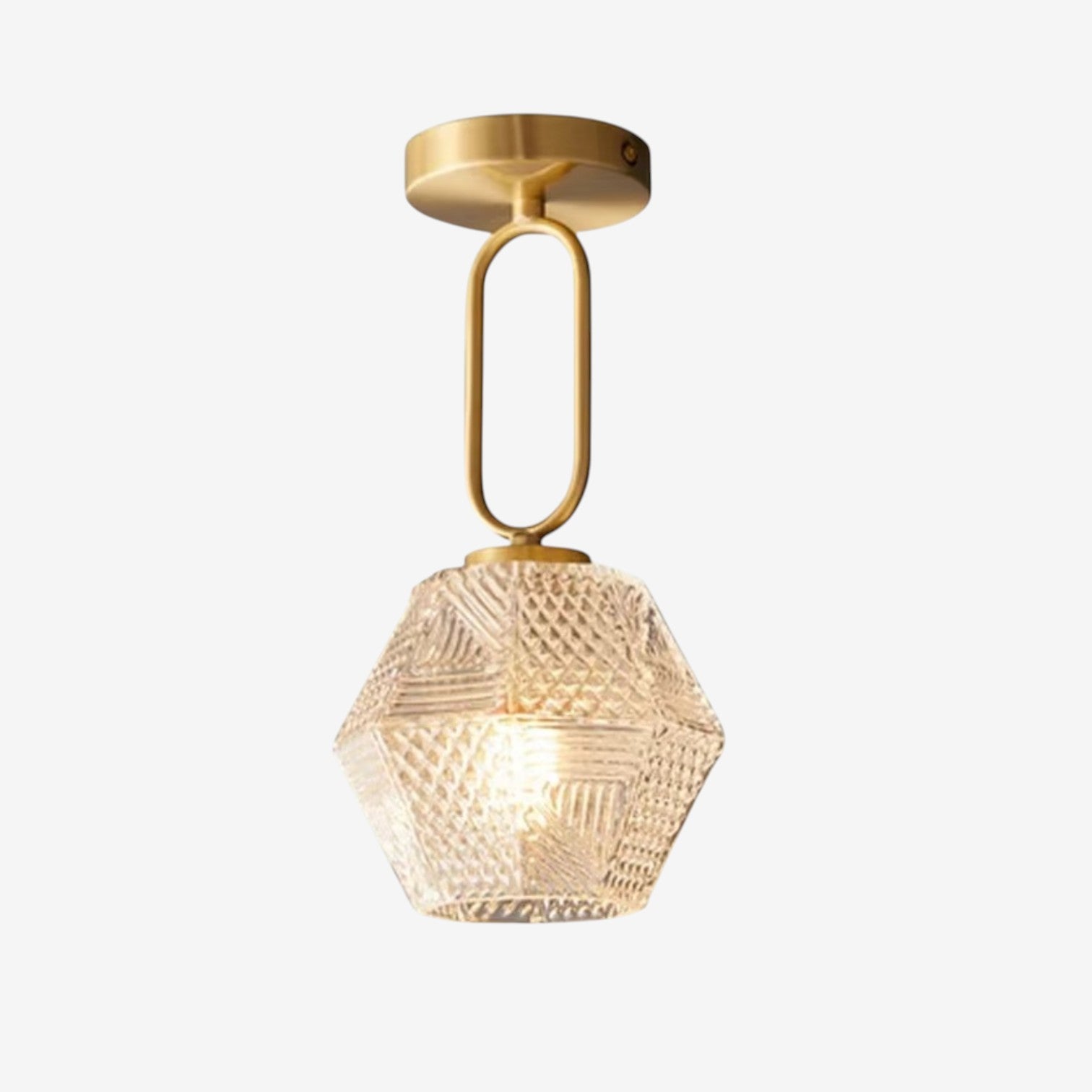 LumiDeco – Plafondlamp van Messing en Glas met Diamantslijp Ontwerp