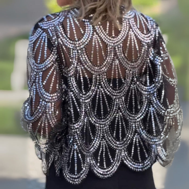 Ellie - Korte Mouw Casual Cardigan met Pailletten en Kralen