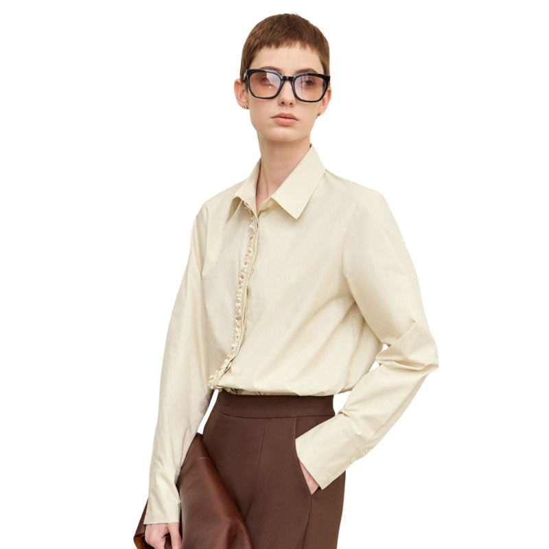 Chloe - Blouse met lange mouwen pareldetail en verborgen knopen