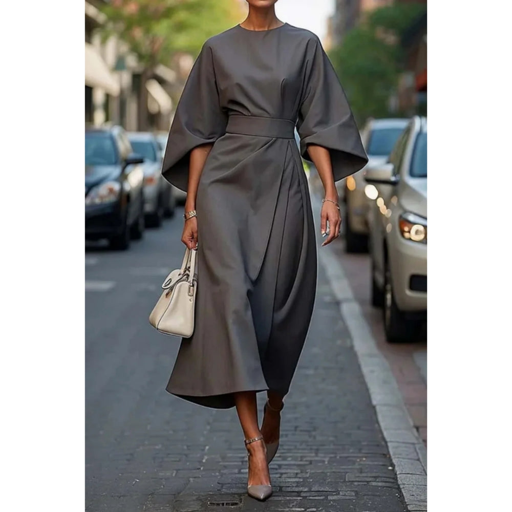 Alira - Elegante midi-jurk met lantaarnmouwen en tailleband