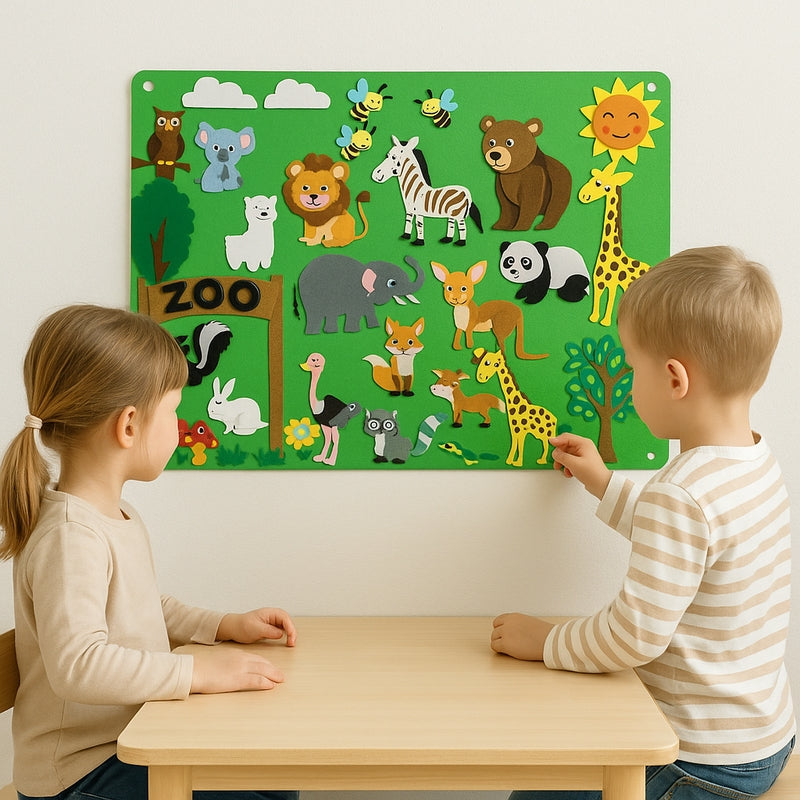 ViltScène – Set viltplaten met beweegbaar dierenmotief en achtergrondindeling