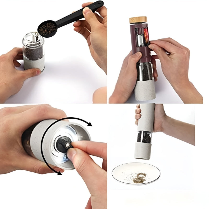 SpiceGlow – Elektrische peper Slijper met drukknopbediening en ingebouwde LED-lamp