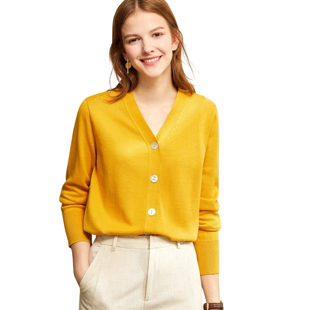 Stephanie - V hals cardigan met lange mouwen en knoopsluiting