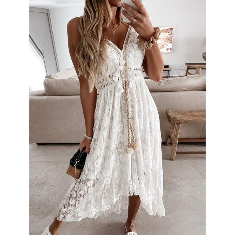 Bianca – Moderne maxi-jurk met V-hals en verstelbare dunne bandjes