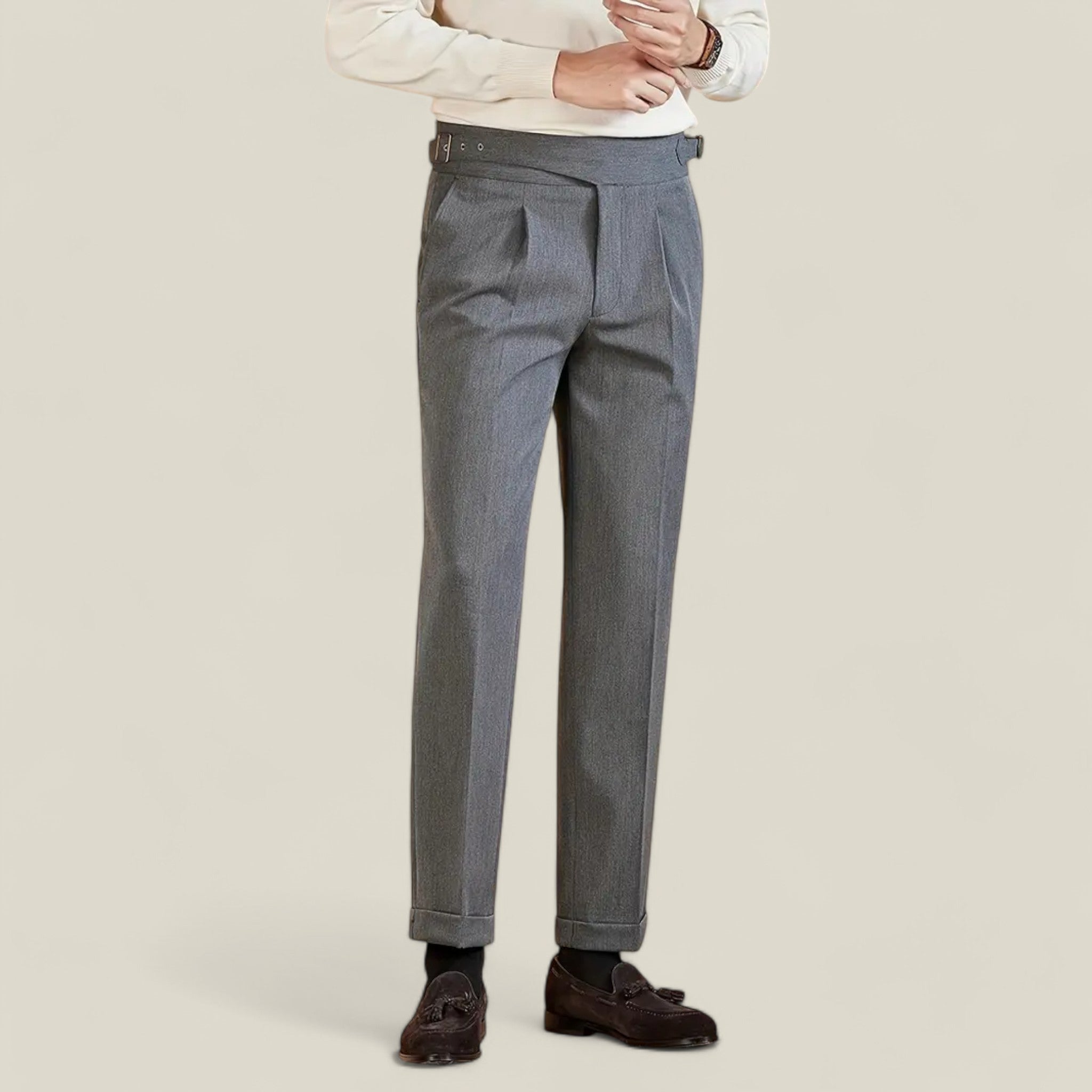 Luca - Klassieke rechte broek met dubbele knoop en verfijnd getailleerd ontwerp