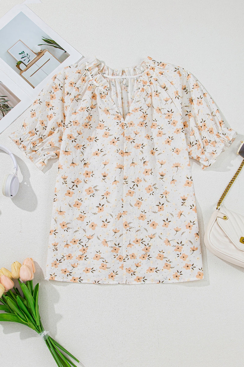 Anna - Elegante V-hals Blouse met Bloemenprint