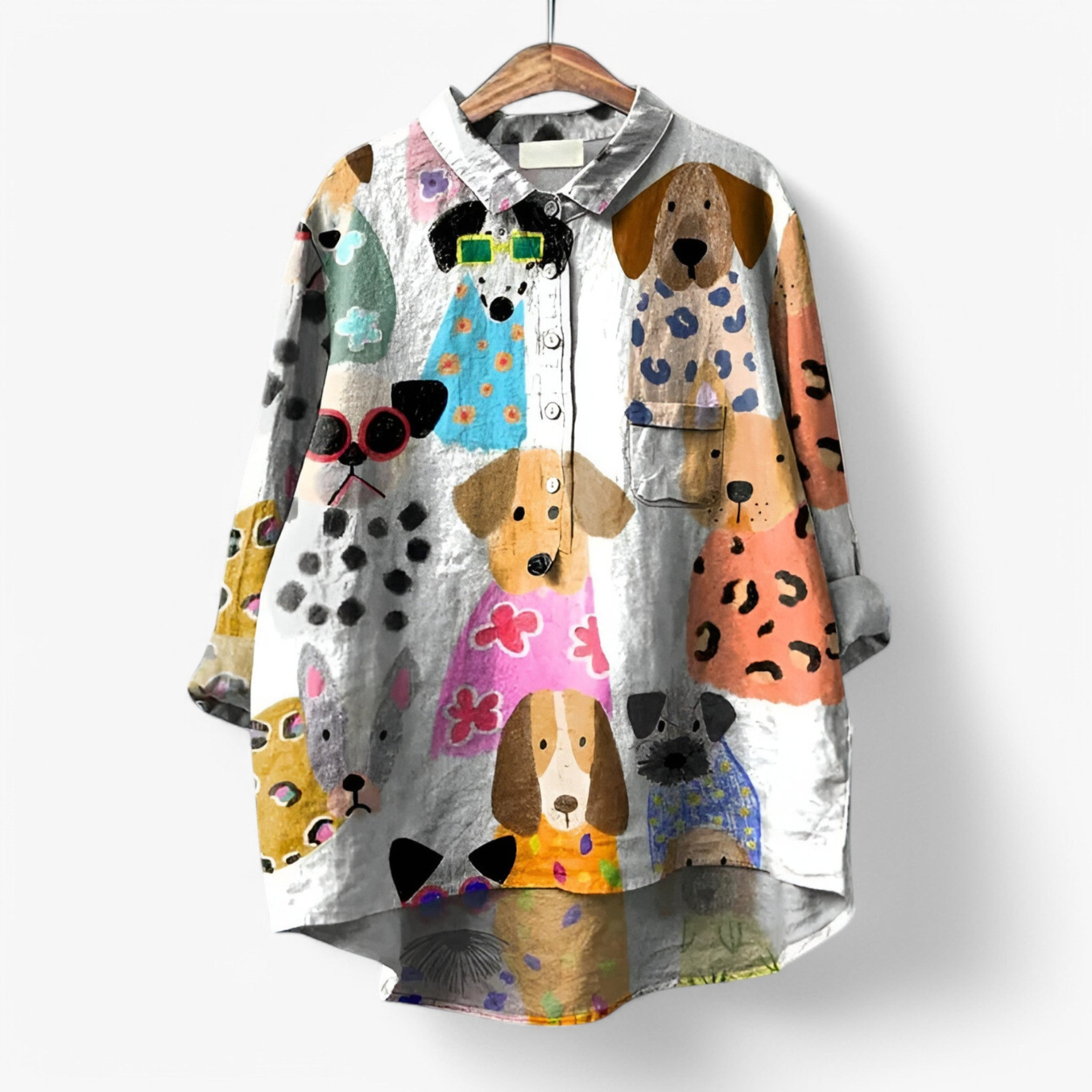 Leony - Elegant shirt met lange mouwen 3D geprint patroon en knoopjes aan de voorkant