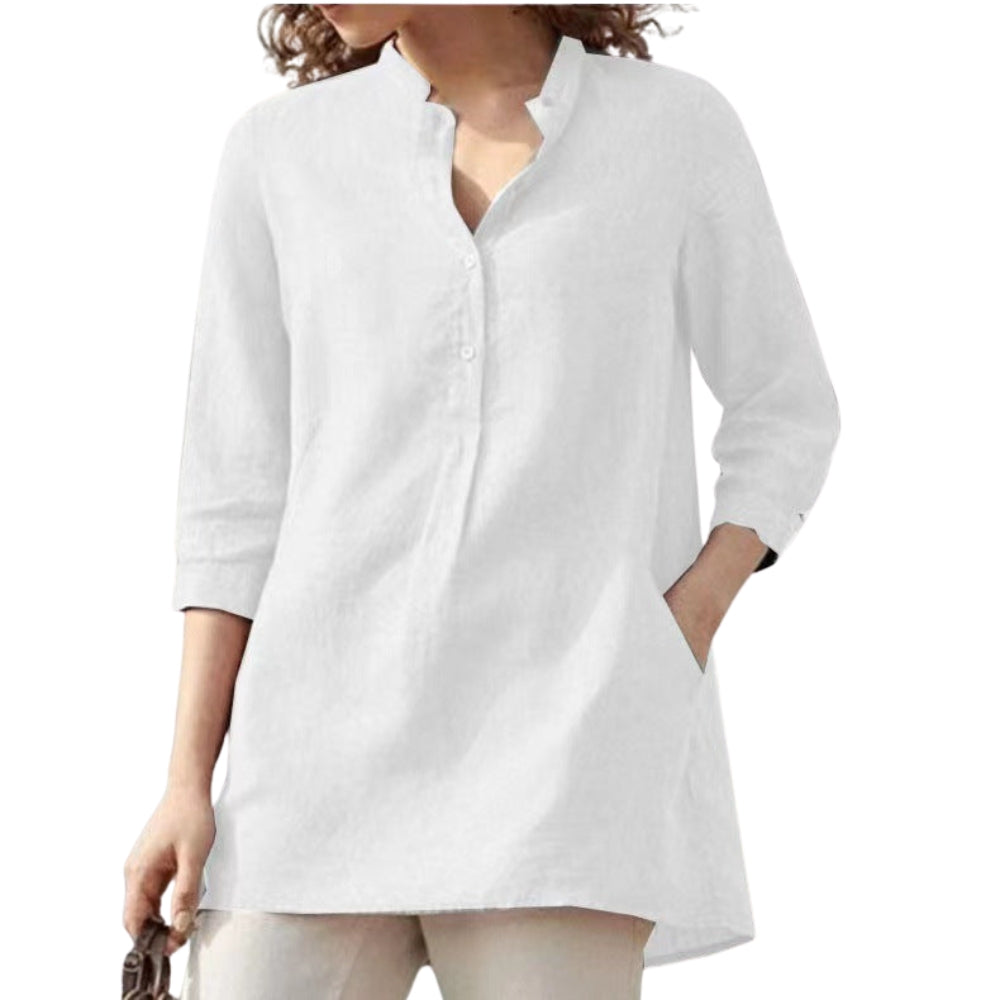 Rylie - Trendy V-hals blouse met knoopsluiting en kraag