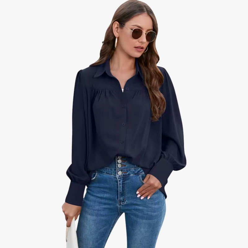 Ava – Relaxed Fit Blouse met Volumineuze Mouwen en Elegante Details