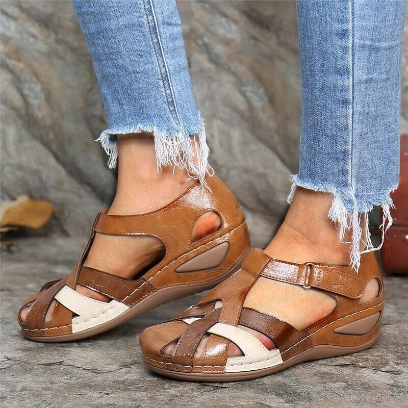 Lena - Wedge Sandalen met Ronde Teen en Klittenbandsluiting