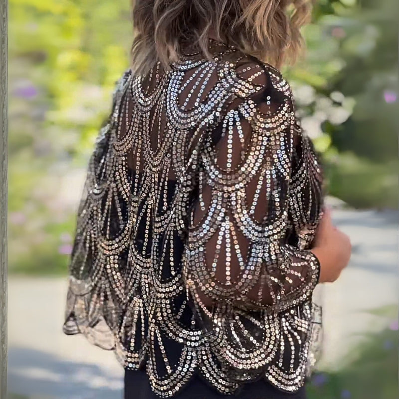 Ellie - Korte Mouw Casual Cardigan met Pailletten en Kralen