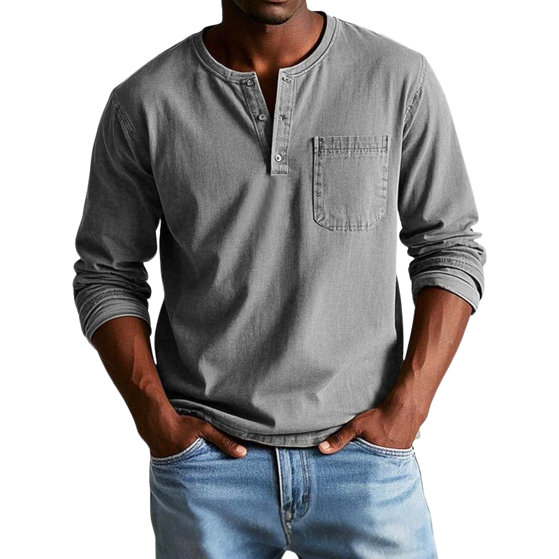 Richard – Shirt met lange mouwen ronde hals en borstzak