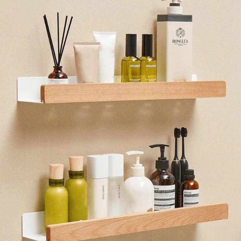 WoodHaven – Massief Houten Badkamer Organizer Planken Zonder Boren