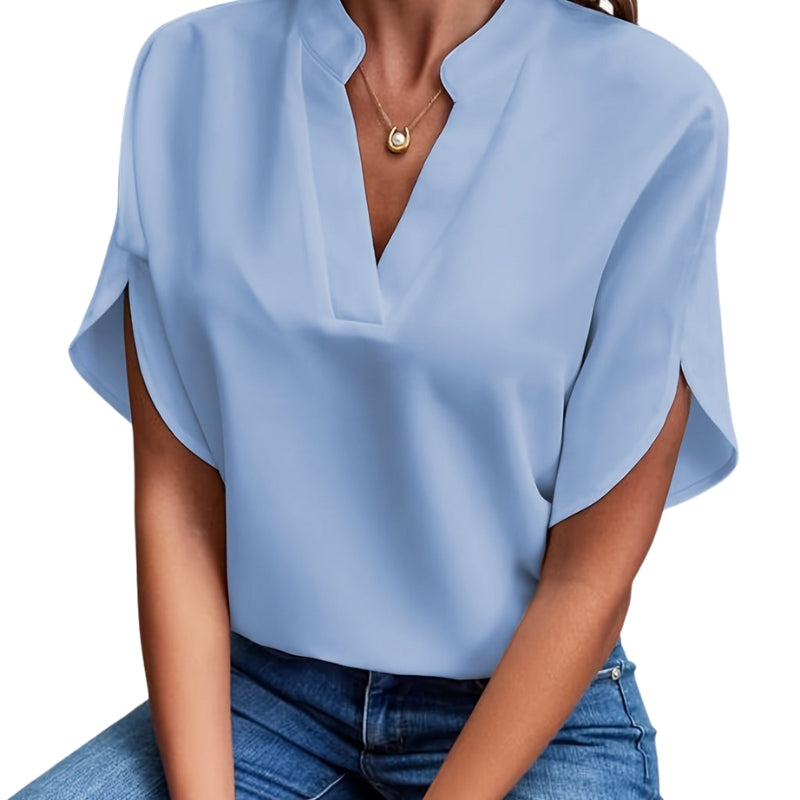 Audrey - V Hals Blouse met Korte Mouwen