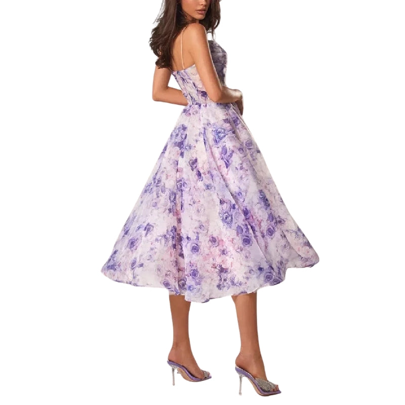 Luna - Mouwloze Midi Jurk met Bloemenprint en Spaghettibandjes