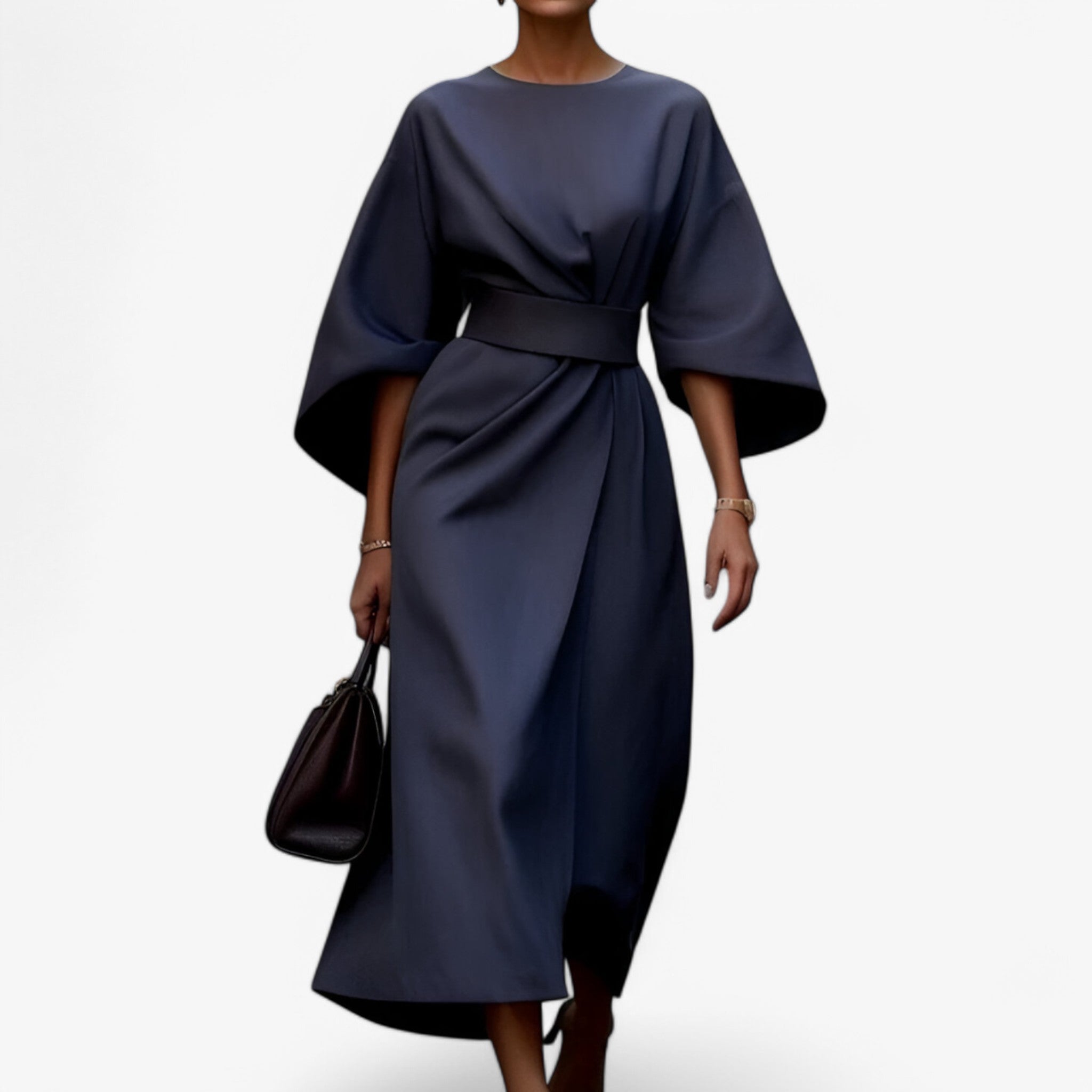 Jocelyn - Elegante jurk met hoge taille vleermuismouwen en asymmetrische snit