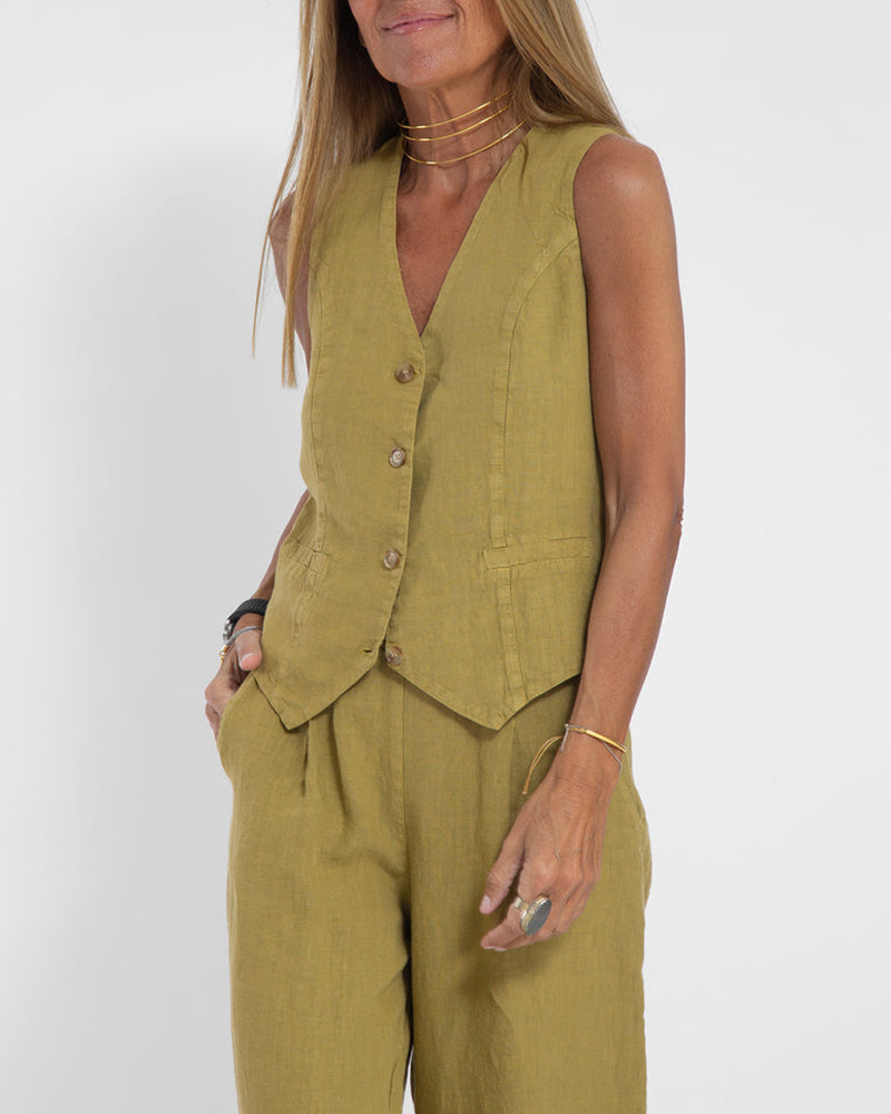 Lena - Elegante 2-delige set met wijde broek & Button-Down vest