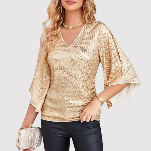 Hannah - Elegante crossover top met vloeiende splitmouwen en comfortabele pasvorm