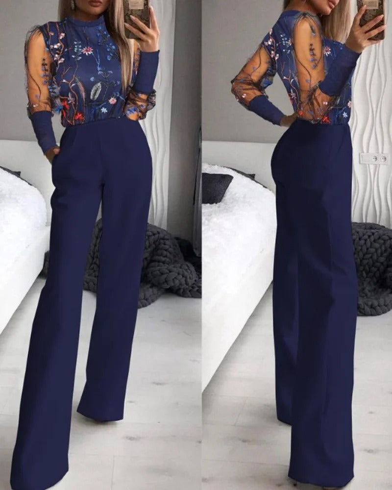 Sienna - Stijlvolle bloemenjumpsuit met wijde pijpjes