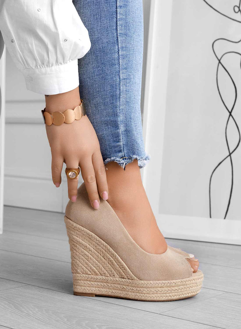Delilah – Talons compensés élégants à bout ouvert et plateforme tissée
