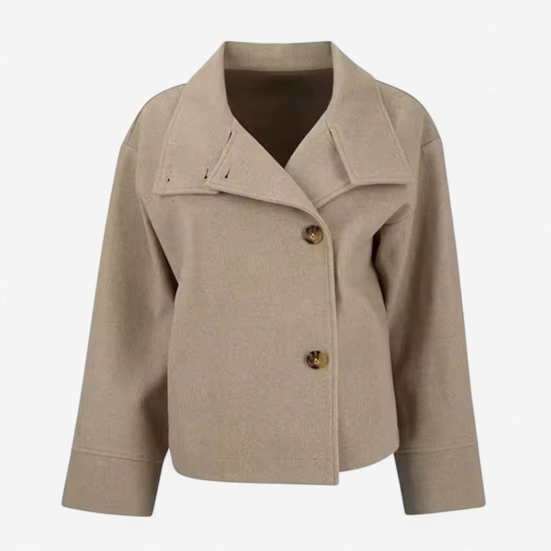 Leony – Enkelrijige Jas met Opstaande Kraag en Lange Mouwen