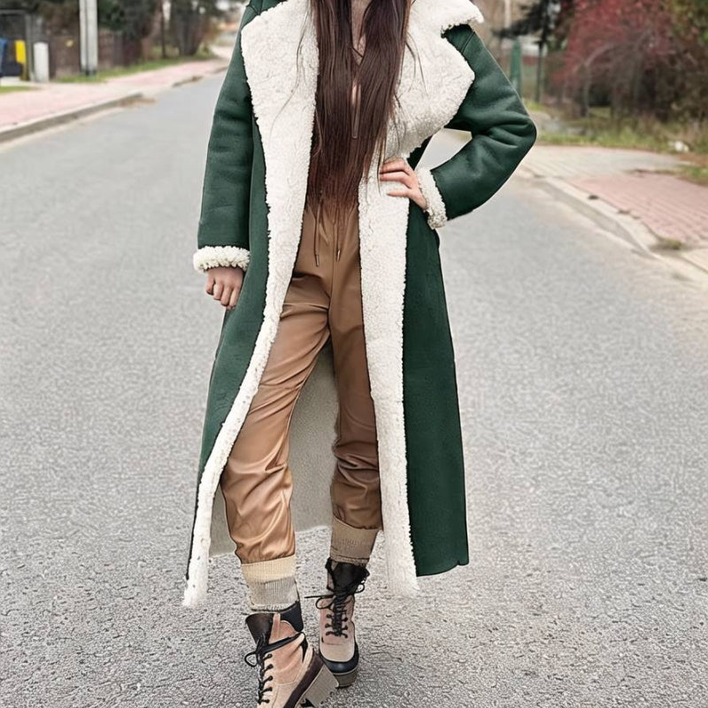 Natalie - Lange Mouw Jas met Reverskraag en Zakken aan de Zijkant