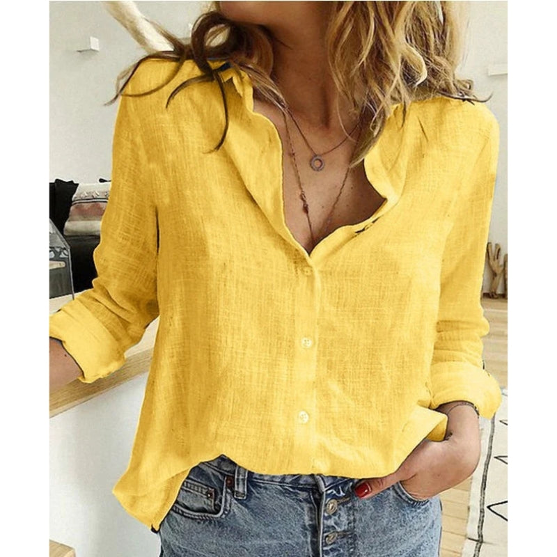 Sarah – Casual blouse met lange mouwen vogelprintdetails en knoopsluiting